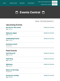 Preview of Events Central webpage
